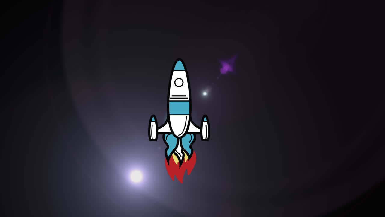 Animation of sky rocket launched over lens flares against abstract background