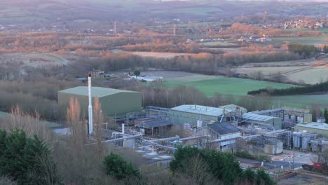 aerial video footage of industrial buildings and housing