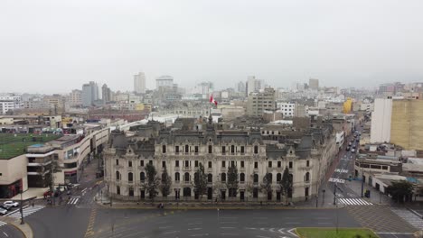 Drone-footage-of-the-center-of-Peru's-capital-city-of-Lima