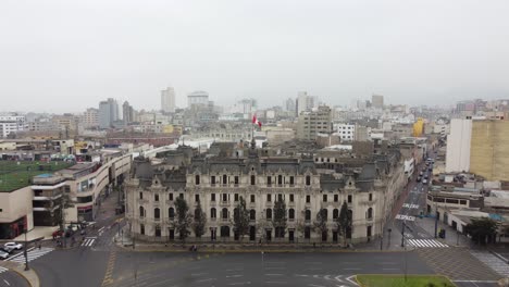 drone footage of the center of peru's capital city of lima