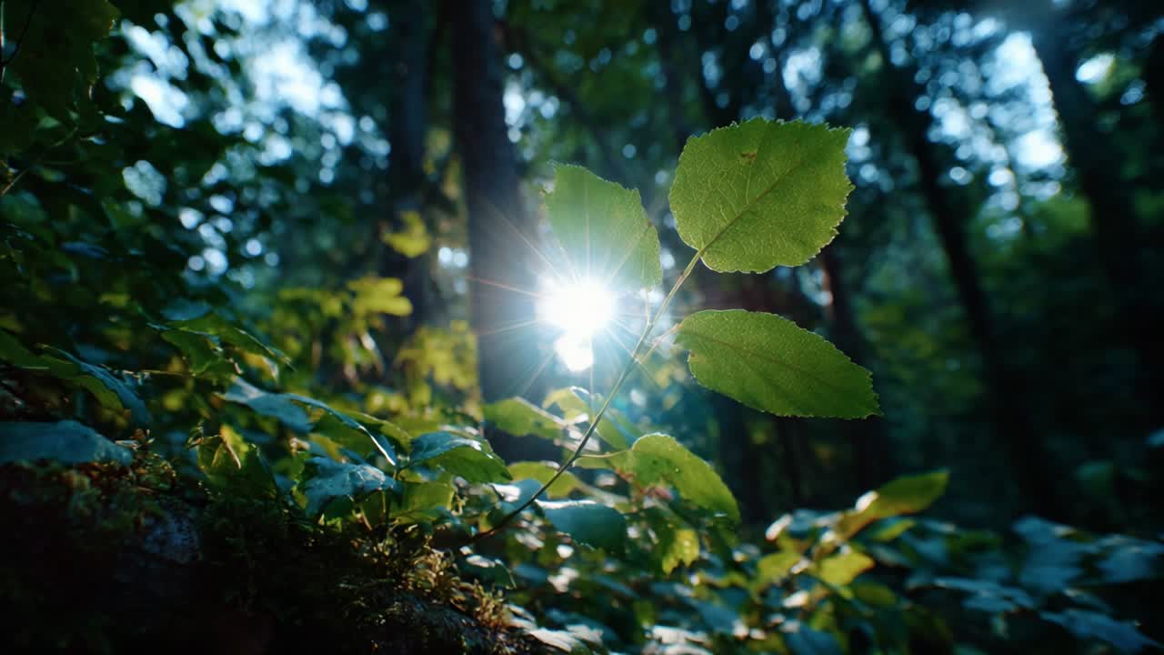 A Mesmerizing Glimpse of Nature's Beauty: Captivating Close-ups of Sunlit Leaves in a Lush Forest Setting, Showcasing the Play of Light and Shadows Amidst Vibrant Greenery and Tranquil Atmosphere
