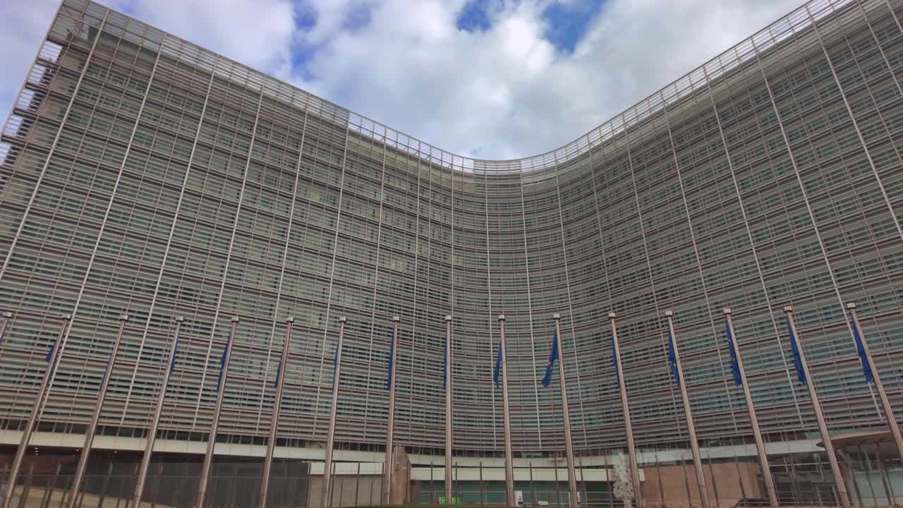 Headquarters of the European Commission with symmetrical glass facade