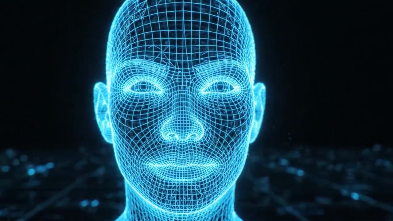 Exploring the Evolution of Digital Representation Through a Futuristic Wireframe Human Head, Highlighting Technology and Digital Art in Modern Design