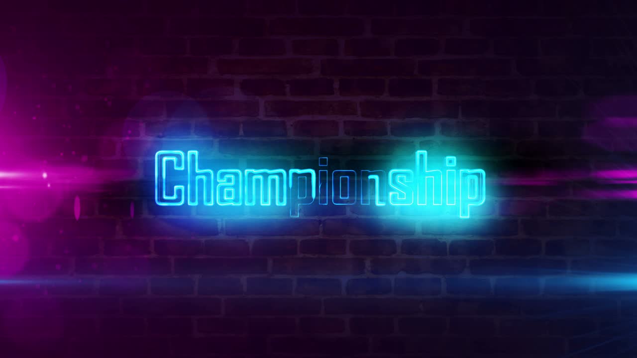 el juego de campeonato de esport de neón en la pared de ladrillo