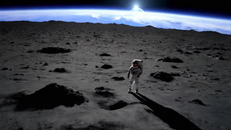 astronauta en la luna con la tierra en el fondo