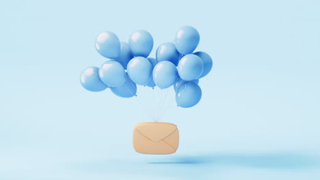 loop animation of message envelope with balloons, 3d rendering.