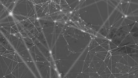 animation showing glowing connections over geometric shapes in grayscale network