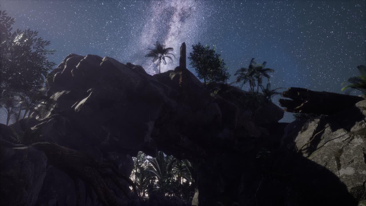 모래석 협곡 벽 위에 있는 은하계