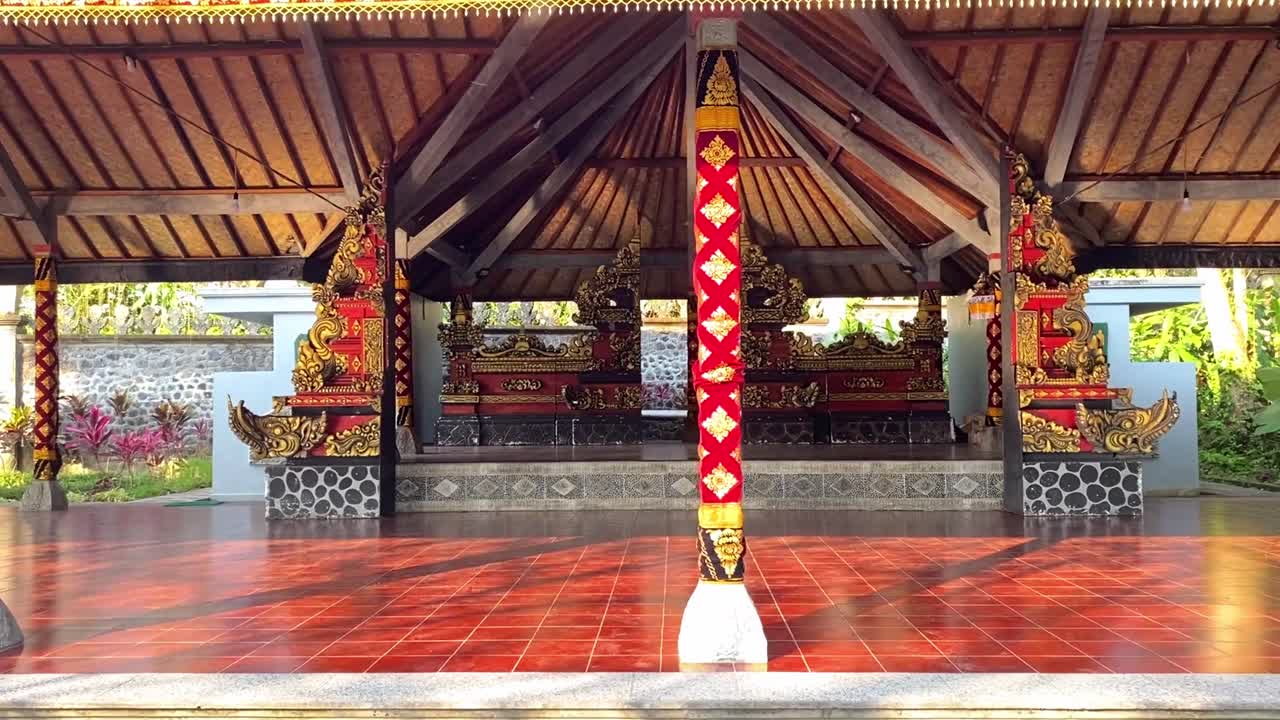 Tirta Gangga Walk Inside the Beautiful Golden Temple, Dolly Shot. Bali, indonesia.