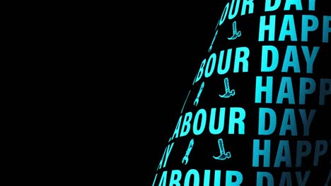 feliz día del trabajo luz azul texto tubo de palabras rotación animación bucle sin costura fondo. 4k 3d renderización telón de fondo, para el 1 de mayo día internacional del trabajador vacaciones diseño de título festivo con espacio de copia.