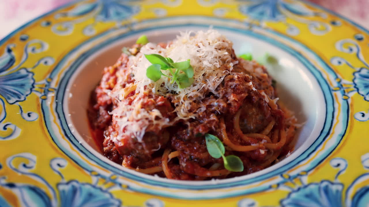 Close up of a plate of pasta at an italian restaurant