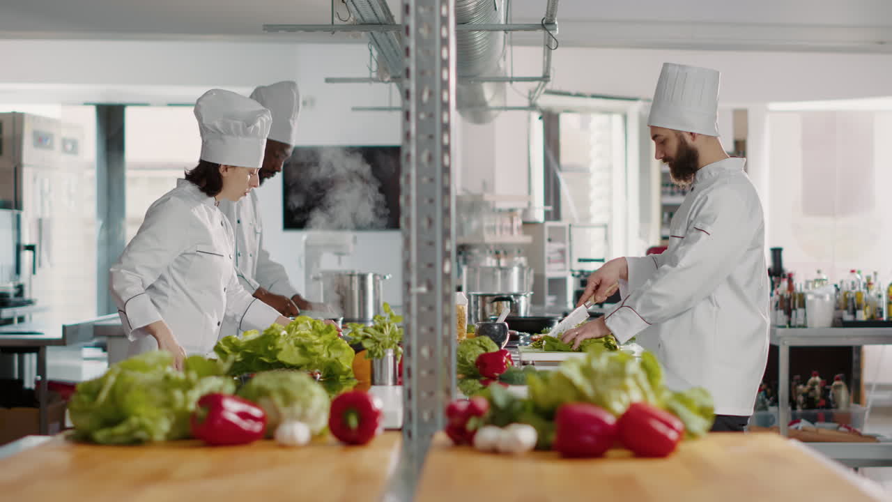 Ritratto autentico di una chef donna che lavora in una cucina gourmet professionale