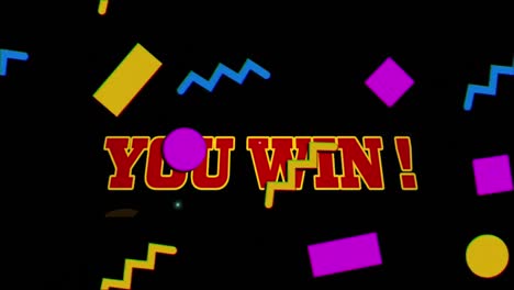 animation of you wing text with colourful shapes on black background