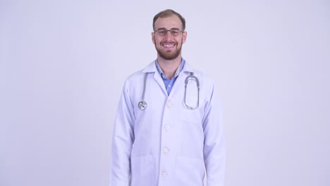 retrato de un hombre feliz y barbudo, doctor.