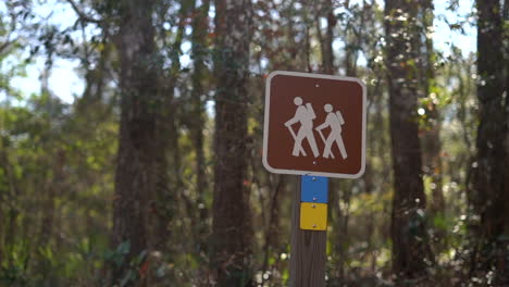 Señal-De-Senderismo-En-El-Comienzo-Del-Sendero-O-A-Lo-Largo-Del-Camino-De-Un-Sendero-En-El-Bosque