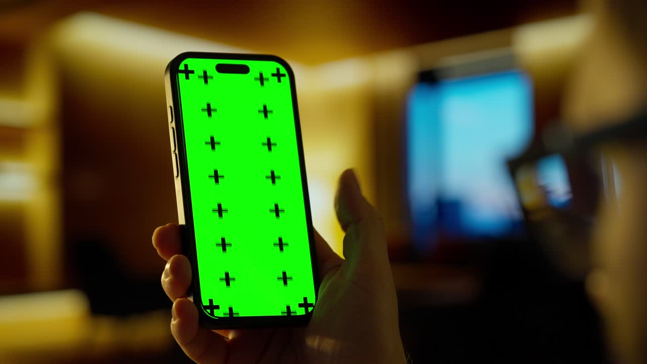 Hand Using Smartphone with Green Screen and Tracking Markers