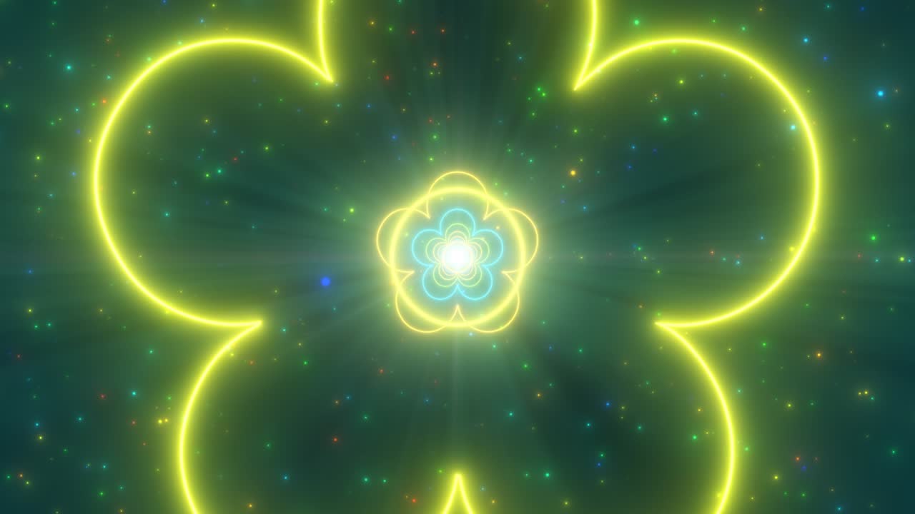 petali a forma di fiore di margherita delineano la stagione primaverile luci al neon tunnel - 4k seamless vj loop motion background animation