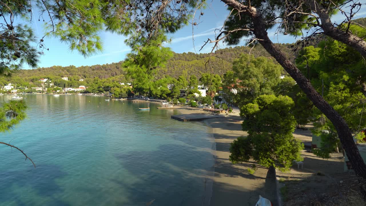 Panoramic View of Neorio Bay anchorage in Poros Island Greece