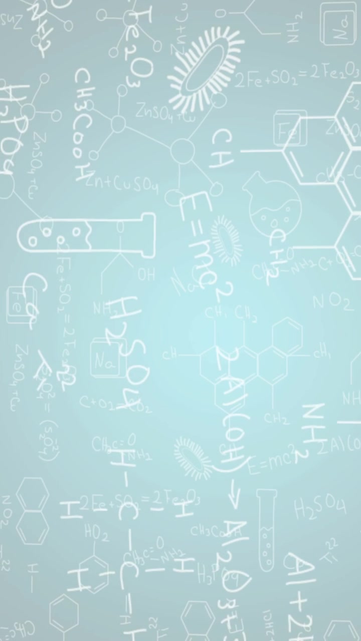 Animation of mathematical equations and science concept icons against blue gradient background