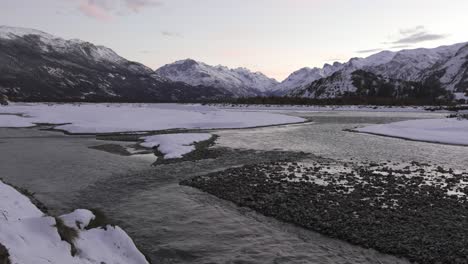 Rio-De-Las-Vueltas-During-Autumn-With-Snow-In-Chalten,-Patagonia,-Argentina