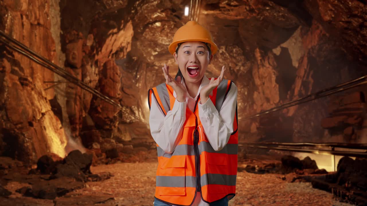 Surprised Woman Engineer in a Tunnel