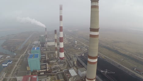 power plant area and smoking pipes aerial view