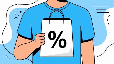 illustrated man holding a shopping bag with a percent sign