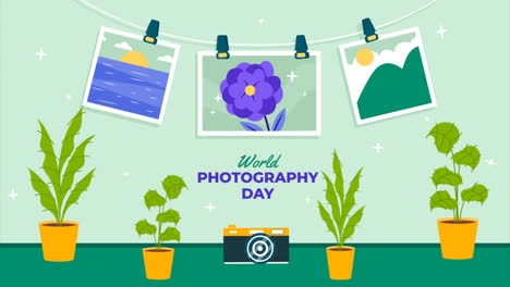 motion graphic of flat illustration for world photography day celebration