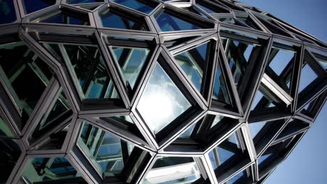 close-up of modern geometric glass and metal facade