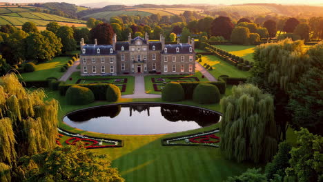 beautiful english country manor house with formal gardens
