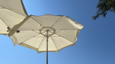 white sun umbrellas on the beach