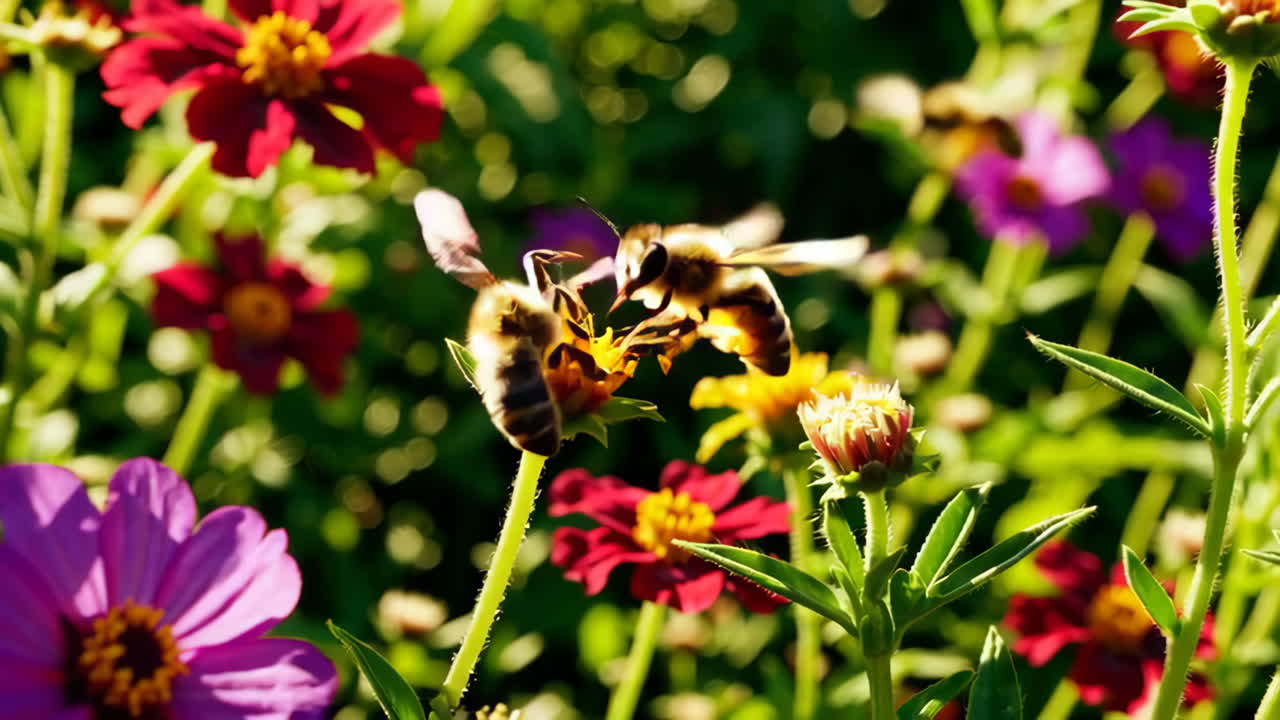Bees on Colorful Flowers