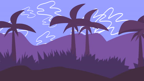 Cartoon-animation-background-with-palms-in-mountain-abstract-backdrop