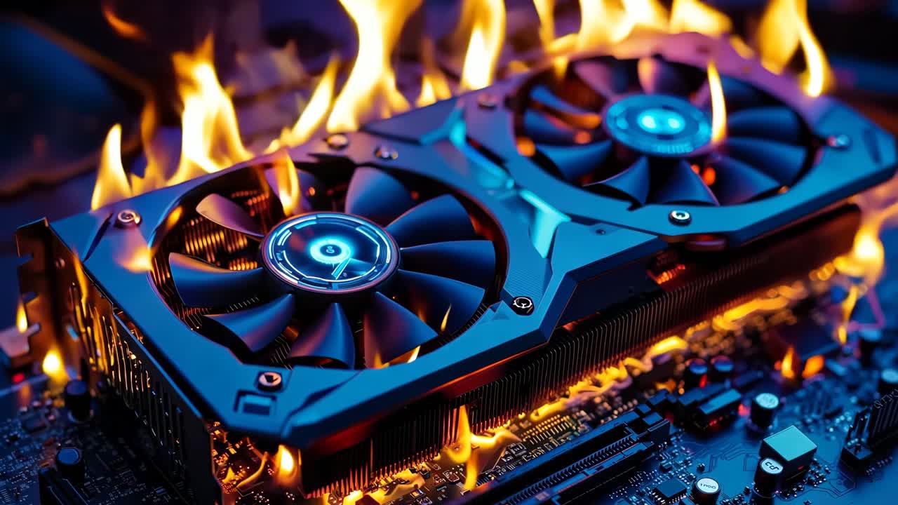 компьютерная материнская плата с вентилятором на вершине на огне