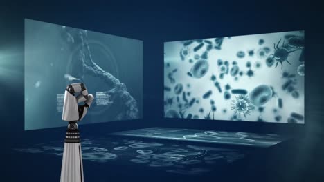 digitally generated video of robotic hand and medical data processing