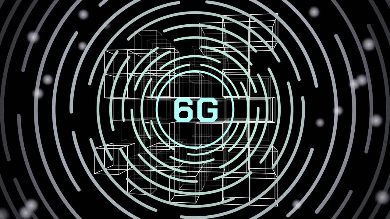 Abstract 6G animation with digital connectivity rings