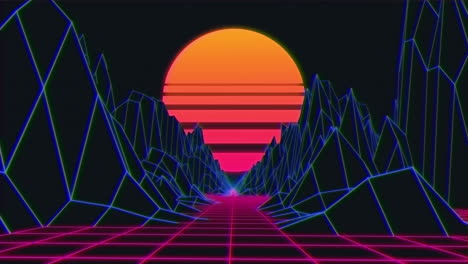 animación de círculos a rayas multicolores sobre el mapa de las montañas