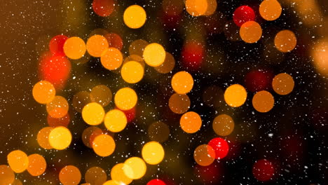 animación de nieve cayendo sobre las luces de navidad borrosas