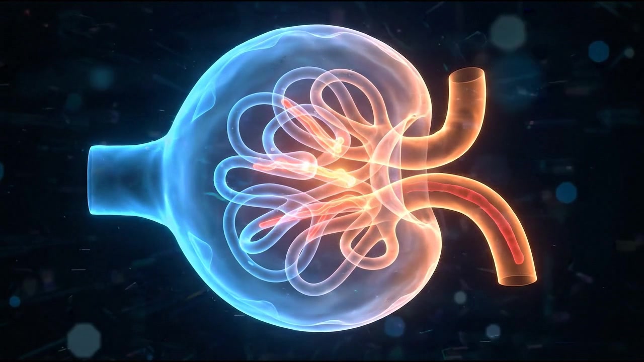 Kidney nephron glomerulus vascular network 3D hologram