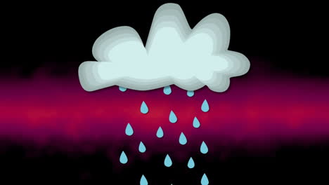 animation of blue raindrops falling from light grey cloud on pink and black background