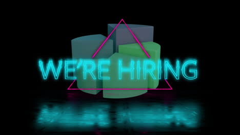 we''re hiring text animation over geometric shapes with neon lights
