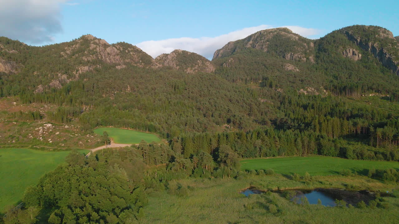 Perfect green bright forest mountain landscape of Rogaland, Norway -Aerial