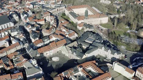 Drone-Aerial-footage-of-Weimar-on-a-sunny-spring-day