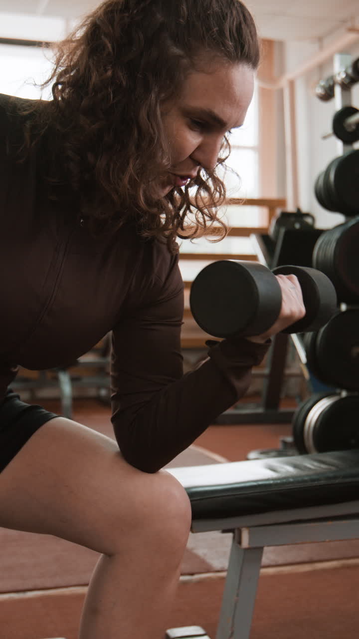 Woman training with dumbbells in a gym