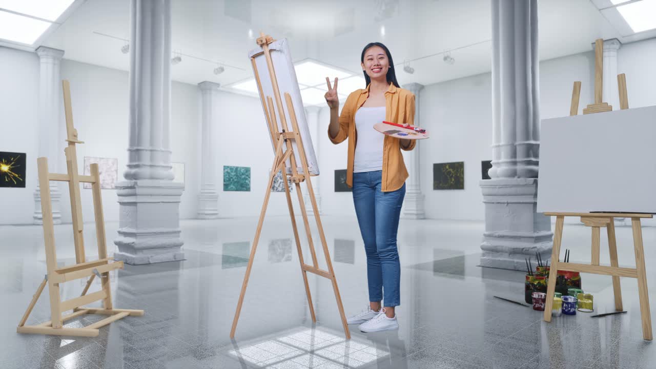 artista trabajando en una galería de arte moderno