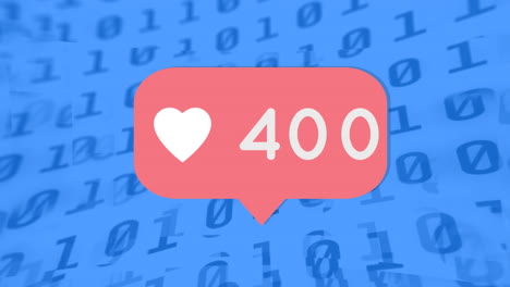 animación del icono del corazón sobre la codificación binaria en fondo azul