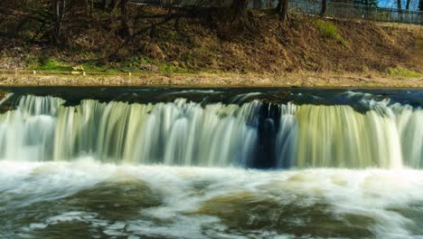 time lapse, latvia’s ventas rumba as water rushes over edge in early spring flow