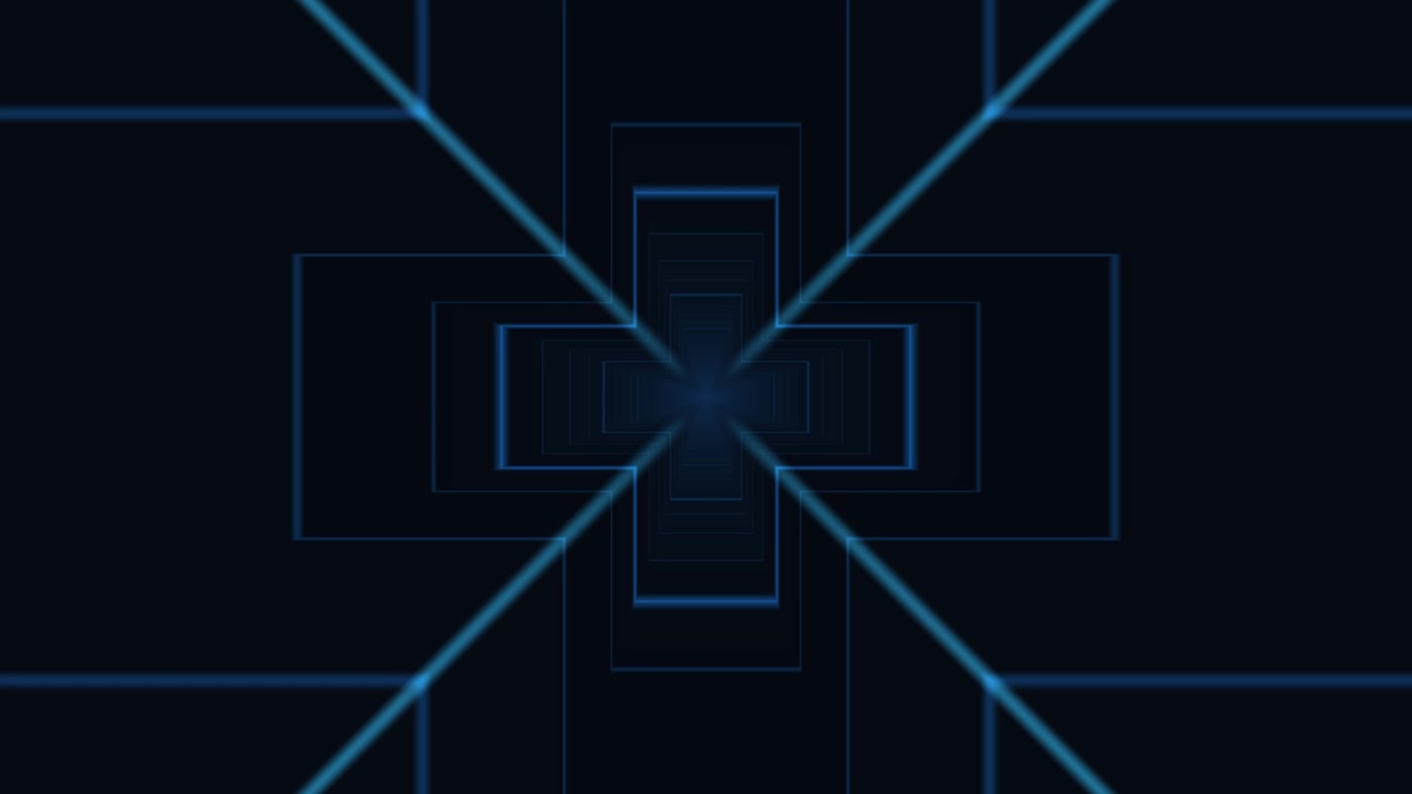 Blue lines create a geometric pattern that forms a dynamic motion graphic. The background is dark, enhancing the visibility of the shapes. Ideal for tech and futuristic projects