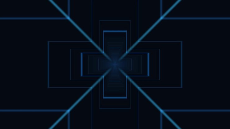 Blue lines create a geometric pattern that forms a dynamic motion graphic. The background is dark, enhancing the visibility of the shapes. Ideal for tech and futuristic projects