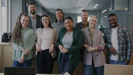 happy diverse team in modern office